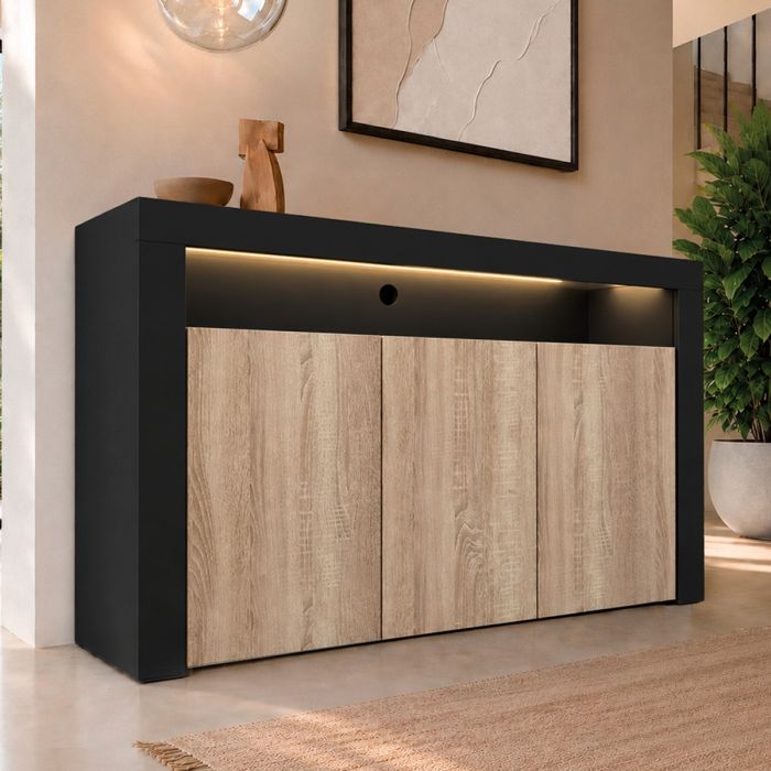 Dressoir model Aker - Zwart en sonoma mat