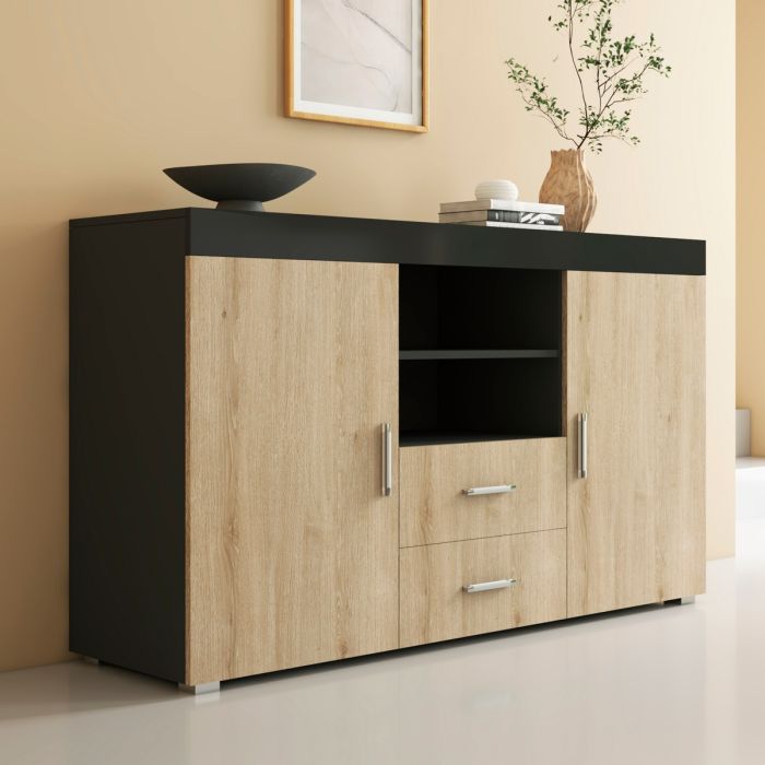 Dressoir model Roque - Zwart en Sonoma