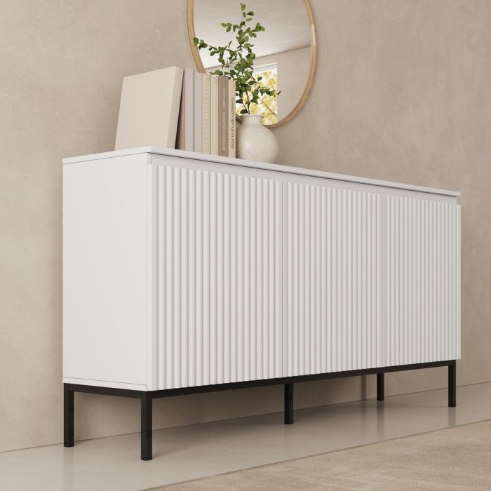 Geribbeld dressoir model Logan 3 deuren kleur Wit