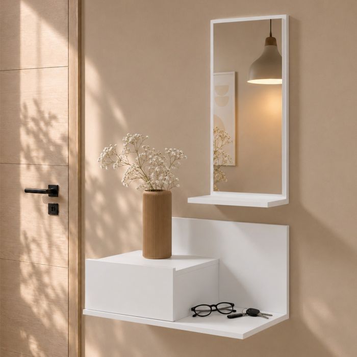 Halmeubel met lade en spiegel Isabela kleur wit