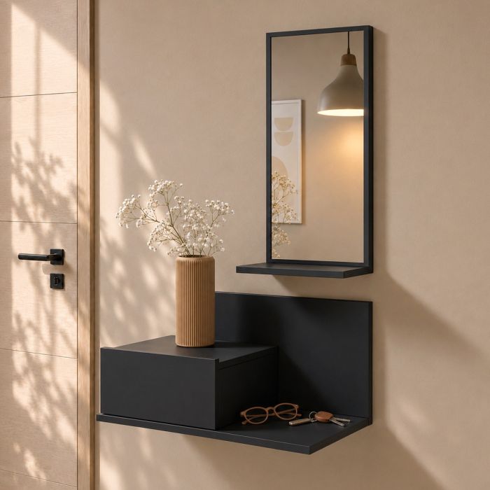 Halmeubel met lade en spiegel Isabela kleur zwart