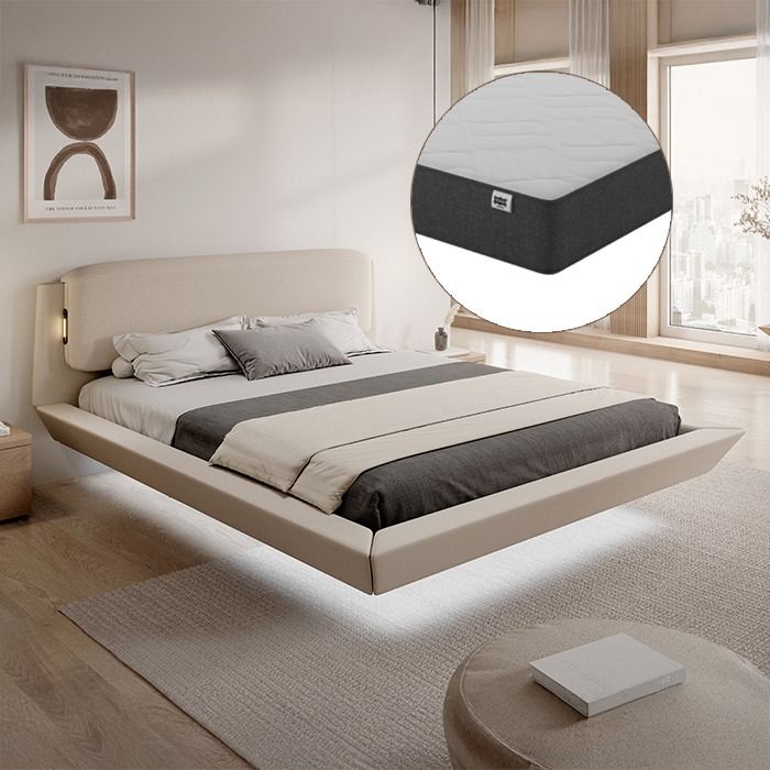 Zwevend tweepersoonsbed Diana met matras in beige (160x200 cm)