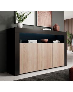 Dressoir model Aker - Zwart en sonoma mat
