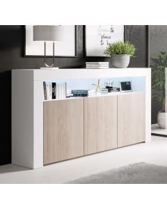 Dressoir model Aker - Glans wit met mat sonoma