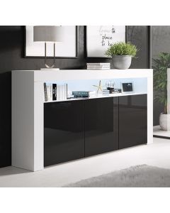 Dressoir model Aker - Wit met zwart glanzend