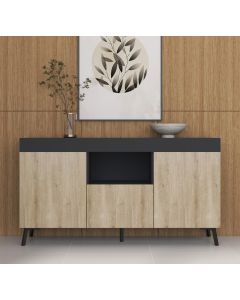 Dressoir Kai in de kleuren zwart en sonoma mat van 130 cm