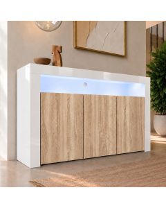 Dressoir model Aker - Glans wit met mat sonoma