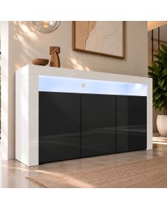Dressoir model Aker - Wit met zwart glanzend