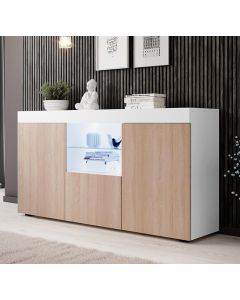 Dressoir model Natolia - mat wit en sonoma 150 x 83 cm.