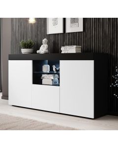 Dressoir model Natolia - mat zwart en wit 150 x 83 cm.