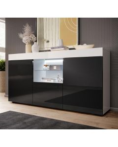 Dressoir model Sefora - glans wit en zwart 135x73cm.