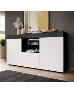 Dressoir model Sefora - mat zwart en wit 135x73cm.