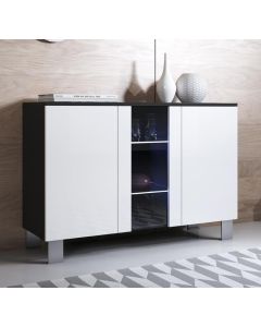 Dressoir model Luke A1 met aluminium poten (120x82cm) - Zwart en Wit