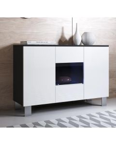Dressoir model Luke A2 met aluminium poten (120x82cm) - Zwart en Wit