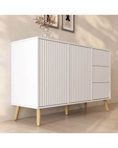 Geribbeld Dressoir Renzo L met 2 Deur en Laden - Wit