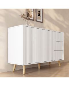 Geribbeld Dressoir Renzo L met 2 Deur en Laden - Wit
