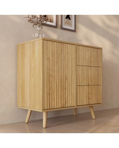 Geribbeld Dressoir Renzo M met 1 Deur en Laden - Alba-eik