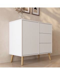 Geribbeld Dressoir Renzo M met 1 Deur en Laden - Wit