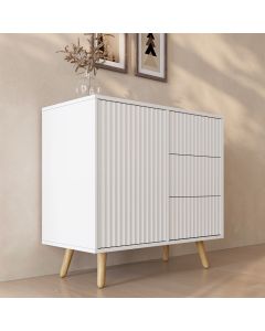 Geribbeld Dressoir Renzo M met 1 Deur en Laden - Wit