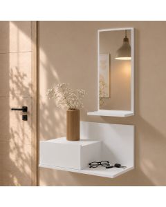 Halmeubel met lade en spiegel Isabela kleur wit