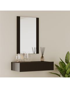 Kaptafel Zwart geribbeld met spiegel en lade Velia
