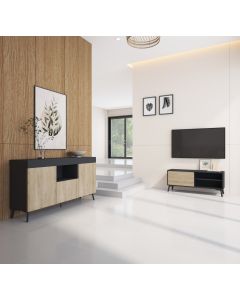 Meubelset KAI dressoir en TV meubel zwart en sonoma mat