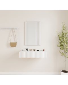 Halmeubel Wit geribbeld met spiegel en lade Amira