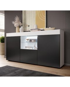 Dressoir model Sefora - mat wit en zwart 135x73cm.