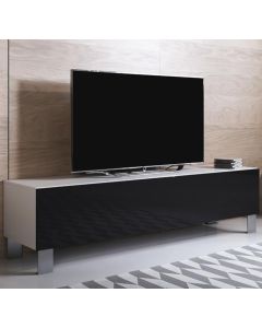 TV-Meubel model Luke H2 met aluminium poten (160x42cm) - Wit en Zwart