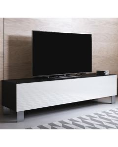 TV-Meubel model Luke H2 met aluminium poten (160x42cm) - Zwart en Wit