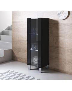 Vitrinekast model Luke V2 met aluminium poten (40x138cm) - Zwart