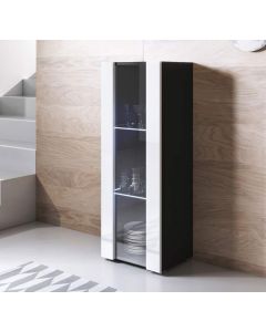 Vitrinekast model Luke V2 met standaard poten (40x128cm) - Zwart en Wit