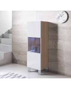 Vitrinekast model Luke V3 met aluminium poten (40x138cm) - Sonoma en Wit