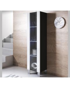 Vitrinekast model Luke V5 met aluminium poten (40x177cm) - Zwart en Wit