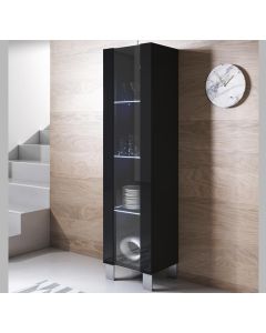 Vitrinekast model Luke V5 met aluminium poten (40x177cm) - Zwart