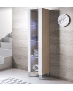 Vitrinekast model Luke V5 met aluminium poten (40x177cm) - Sonoma en Wit