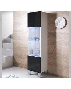 Vitrinekast model Luke V6 met aluminium poten (40x177cm) - Wit en Zwart