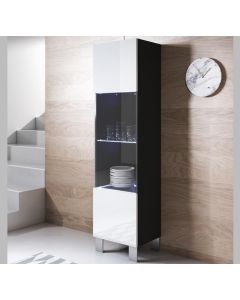 Vitrinekast model Luke V6 met aluminium poten (40x177cm) - Zwart en Wit