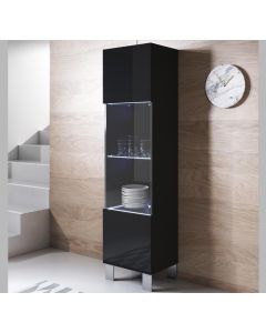 Vitrinekast model Luke V6 met aluminium poten (40x177cm) - Zwart