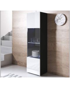 Vitrinekast model Luke V6 met standaard poten (40x167cm) - Zwart en Wit