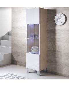 Vitrinekast model Luke V6 met aluminium poten (40x177cm) - Sonoma en Wit