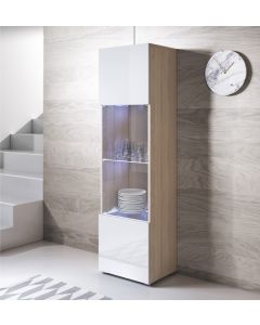 Vitrinekast model Luke V6 met standaard poten (40x167cm) - Sonoma en Wit