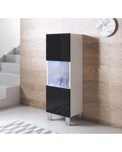 Vitrinekast model Luke V3 met aluminium poten (40x138cm) - Wit en Zwart