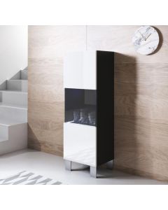 Vitrinekast model Luke V3 met aluminium poten (40x138cm) - Zwart en Wit