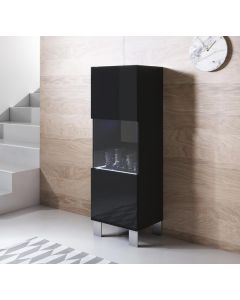 Vitrinekast model Luke V3 met aluminium poten (40x138cm) - Zwart