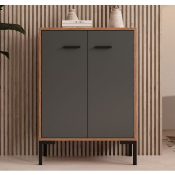 Opbergkast kleur Walnoot Ambar en Grijs 84 cm Lander L15