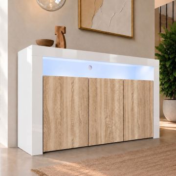Dressoir model Aker - Glans wit met mat sonoma