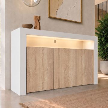 Dressoir model Aker - Wit met sonoma mat