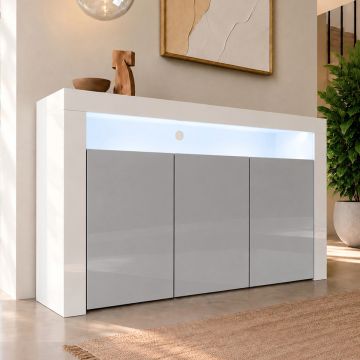 Dressoir model Aker - Wit met grijs glanzend