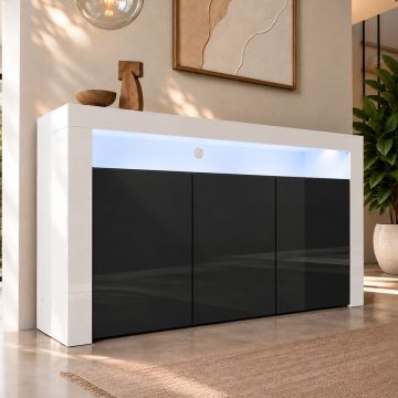 Dressoir model Aker - Wit met zwart glanzend